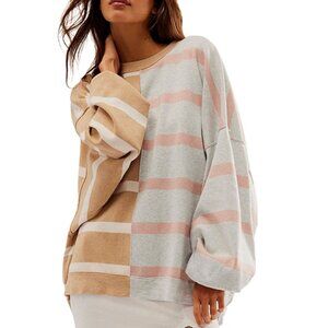 FREE PEOPLE Uptown Stripe OVERSIZED Pullover Sweater Size XS